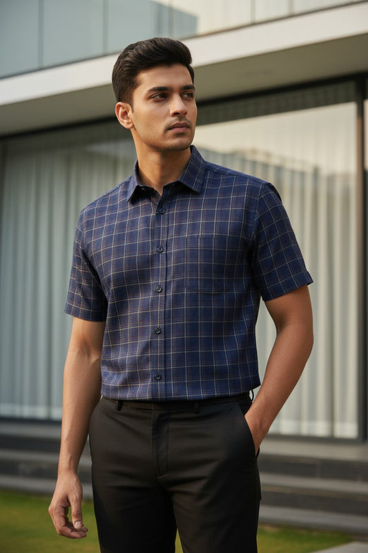 Pure Cotton Blue Check Shirt SLSHIRT 44 HS