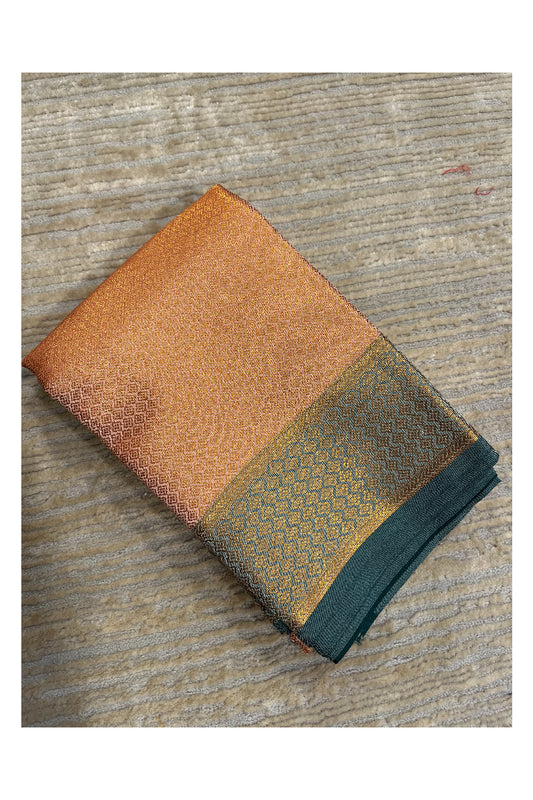 Southloom Banarasi Silk Brocade Bridal Saree WIth Woven Borders And Blouse Piece in Beige And Green