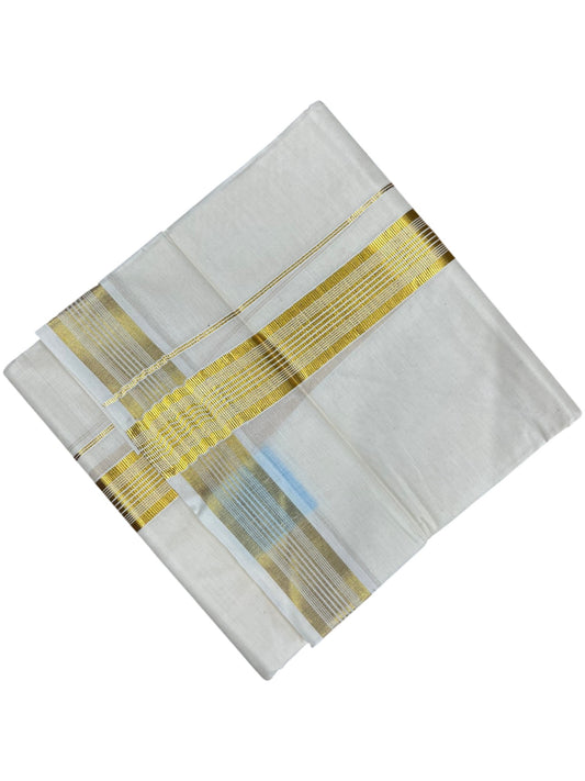 Southloom Kerala Pure Cotton Double Mundu with Gold Kasavu and Border (South Indian Dhoti)