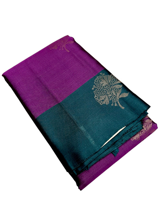 Southloom Pure Handloom Kanchipuram Silk Saree with Butta Work (Green& Magenta)
