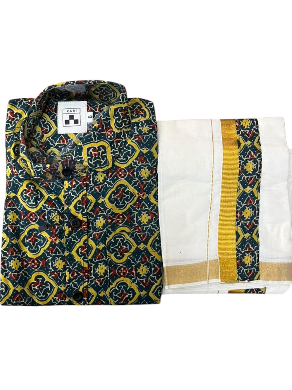 Southloom Cotton Floral Printed Kids's Combo (Shirt + Velcro Mundu) SLKCOMBO