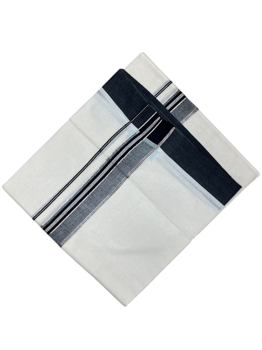 Southloom Kerala Pure Cotton Double Mundu with Silver Lines and Black and Grey Border with (South Indian Dhoti)