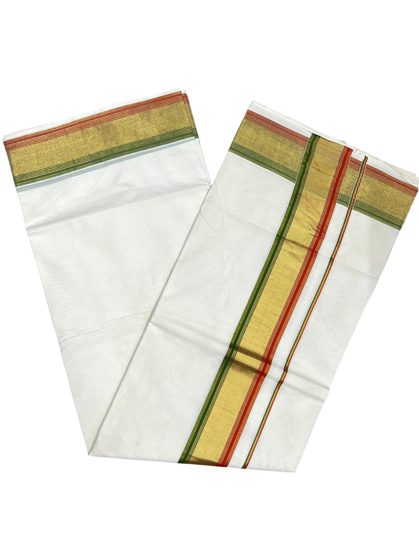Southloom Kerala Cotton Kasavu Saree with Olive Green And Orange Border