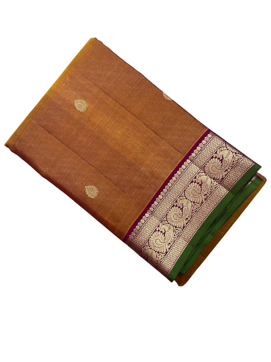 Southloom Pure Handloom Bridal Kanchipuram Silk Saree with Korvai Work(Orange&Magenta)