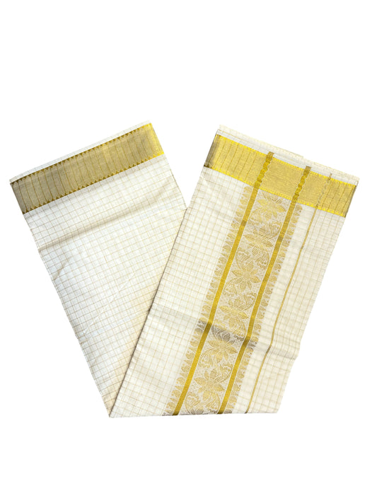 Southloom Pure Cotton Kerala Kasavu Check Saree with Woven Work