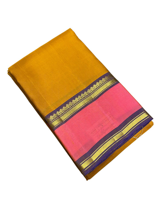 Southloom Pure Handloom Bridal Kanchipuram Silk Saree with Korvai Work (Yellow & Blue)