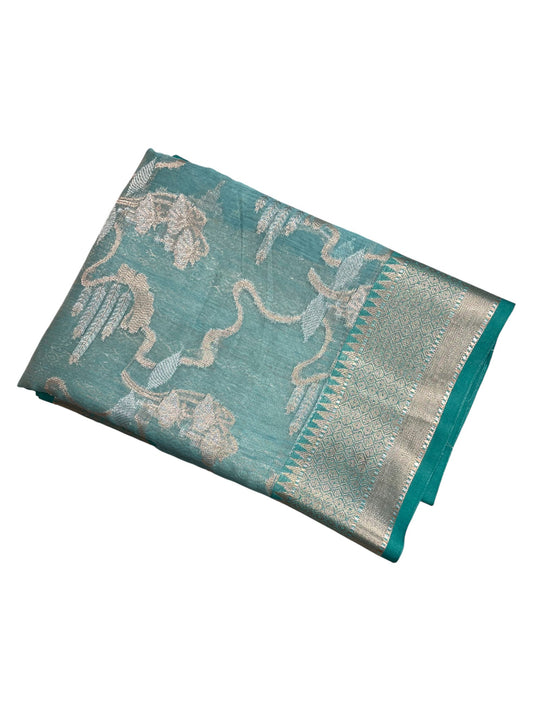 Southloom Tissue Banarasi Silk Saree with Woven Work on Body and Borders (Blue)