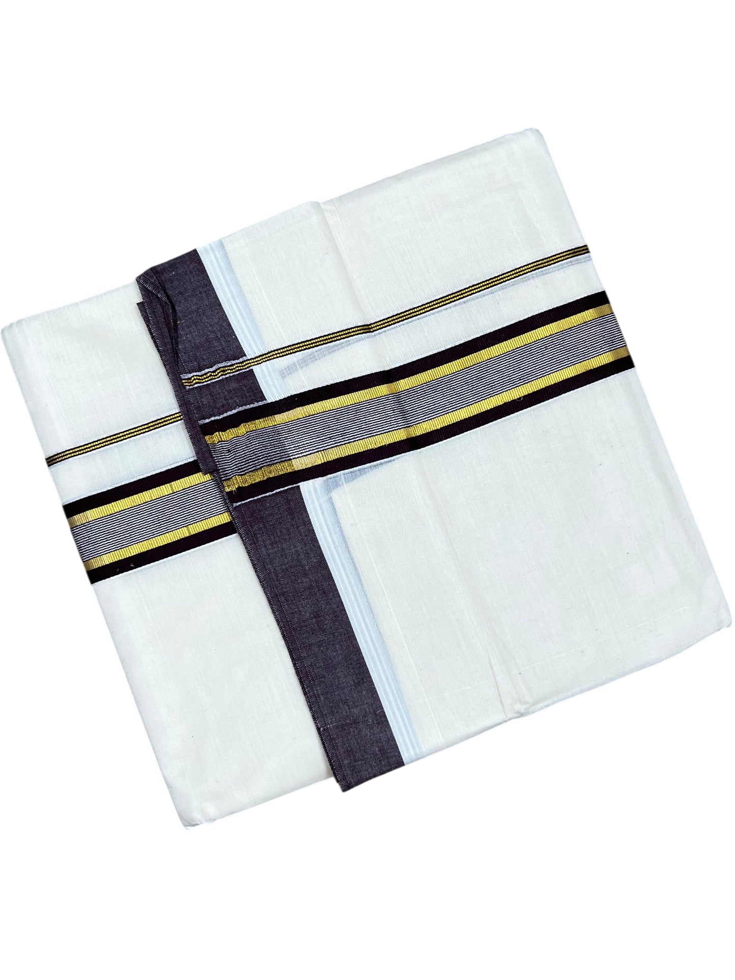 Southloom Pure Cotton Mundu with Brown Border (South Indian Kerala Dhoti)