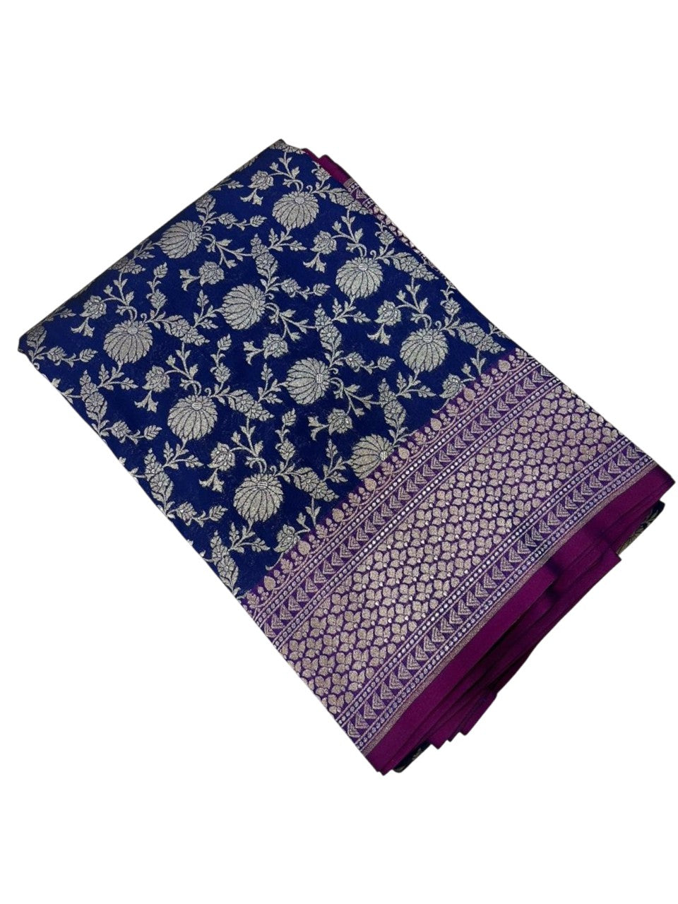 Southloom Pure Banarasi Silk Saree with Woven Work on Body and Borders (Blue And Magenta)