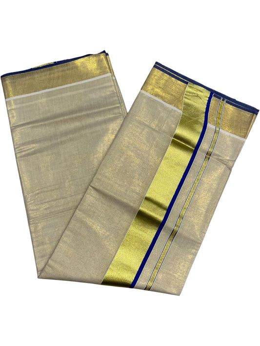 Southloom Kerala Tissue Kasavu Plain Saree With Blue Border