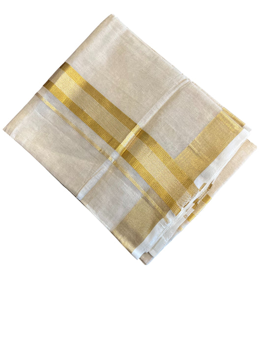 Southloom Premium Handloom Tissue Mundu with 2 inch Gold Kasavu Border