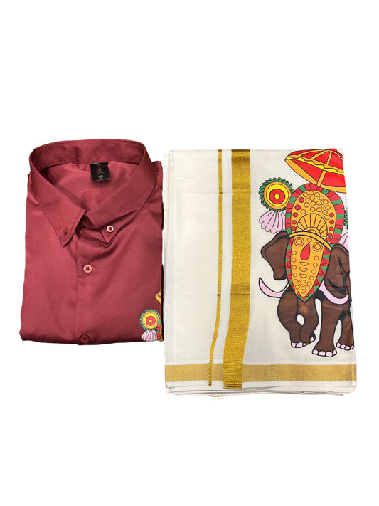 Southloom Stylish & Classy Budget Combo Pink Shirt + Mundu for Men