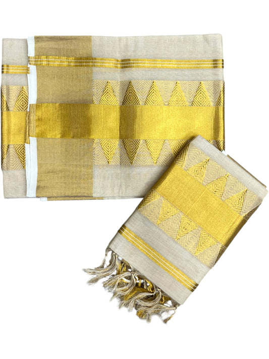 Southloom Premium Tissue Handloom Set Mundu with Temple Design Kasavu Border (2.80 Mtr) SL632