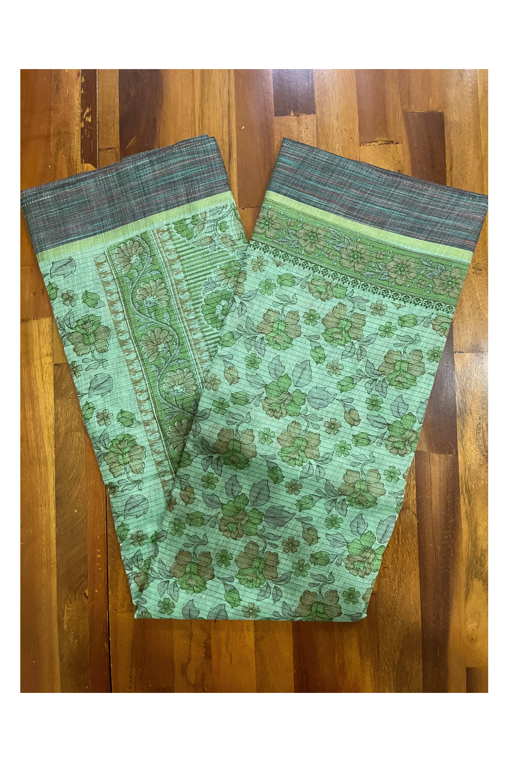 Southloom Cotton Green Floral Printed Saree