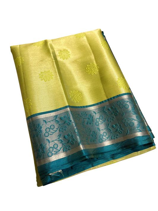 Southloom Tissue Silk Saree with Woven Work on Body and Borders (Blue & Green)