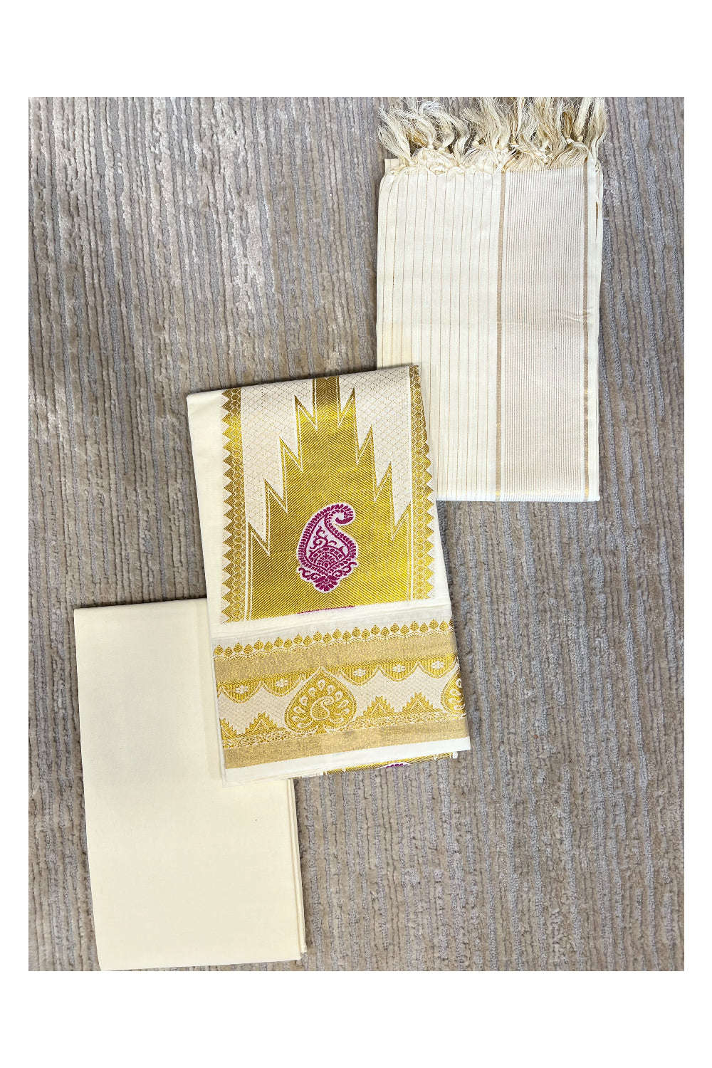 Southloom™ Cotton Churidar Salwar Suit Material with Gold And Purple woven Work (include Lines Shawl / Dupatta)