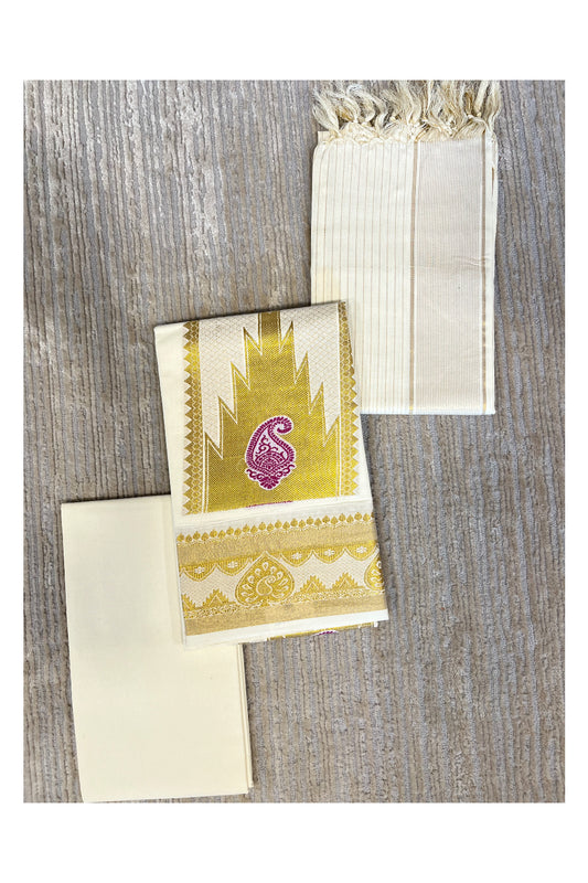 Southloom™ Cotton Churidar Salwar Suit Material with Gold And Purple woven Work (include Lines Shawl / Dupatta)
