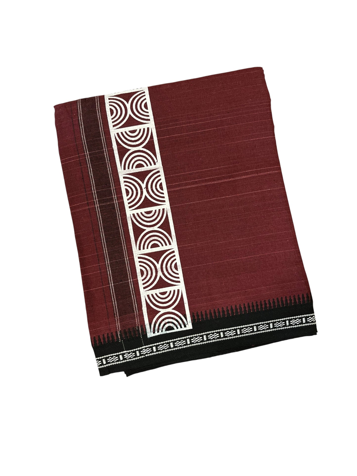 Southloom Maroon Printed Single Mundu / Otta Mundu / Lungi (South Indian Kerala Dhoti)