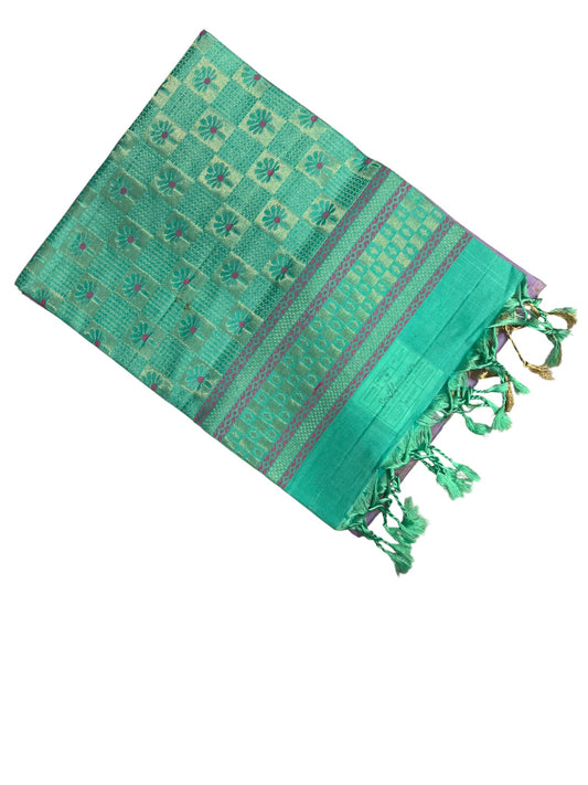 Southloom Pure Handloom Bridal Kanchipuram Silk Saree with Korvai Work (Lavender & Green)