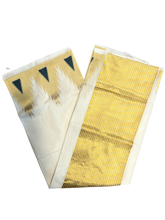 Southloom Super Premium Balaramapuram Unakkupaavu Handloom Cotton Saree with Green and Gold Temple Border