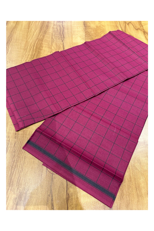 Southloom Maroon Check Design Single Mundu / Lungi (South Indian Kerala Dhoti)