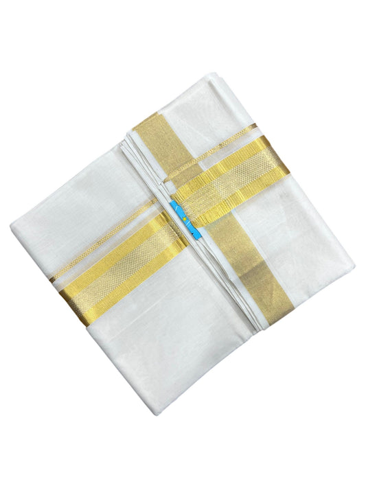 Southloom Premium Handloom Cotton Double Mundu with Gold Kasavu Border