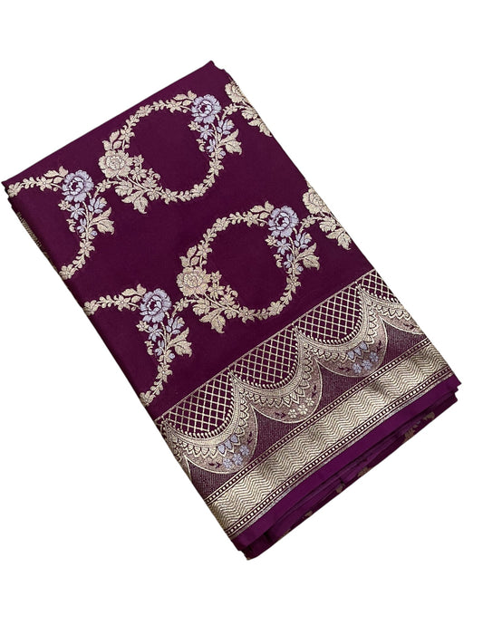 Southloom Pure Banarasi Silk Saree with Woven Work on Body and Borders (Purple)