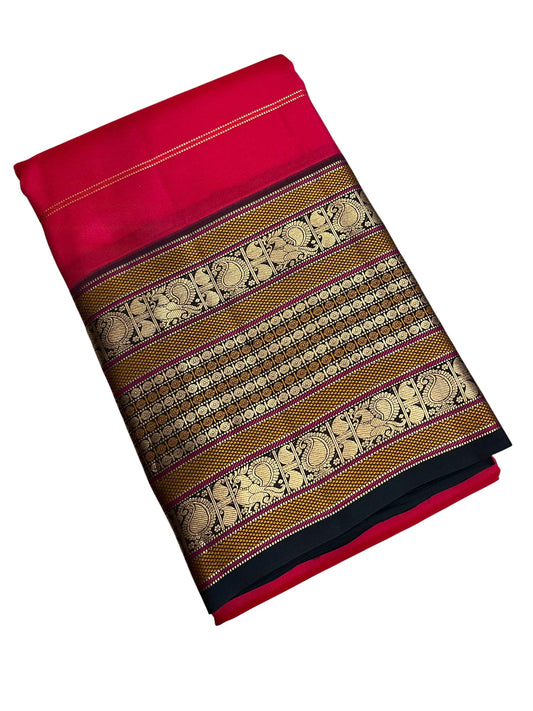 Southloom Pure Handloom Bridal Kanchipuram Silk Saree with Korvai Work (Red &Dark Green)