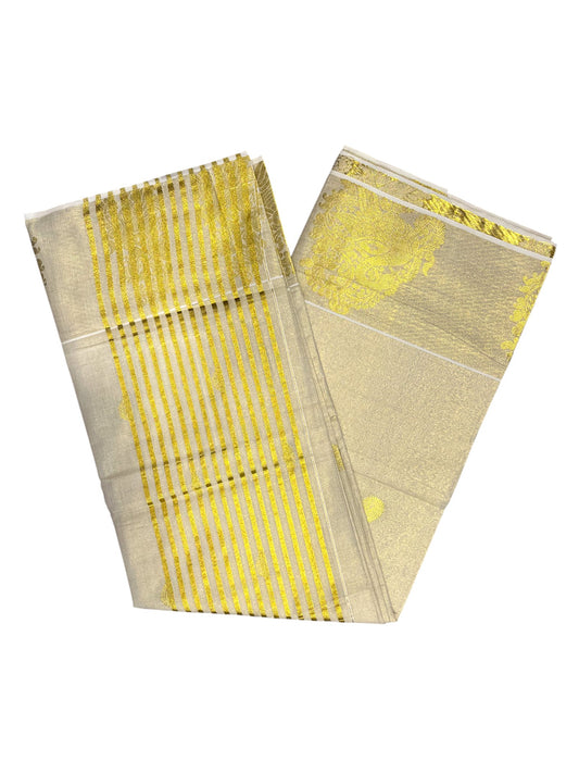 Southloom Kerala Tissue Kasavu Saree with Woven Butta Works Across Body