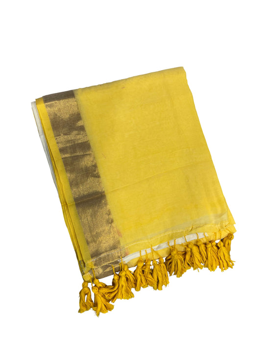 Southloom Mul Cotton 120 x 120 Soft Fabric Saree in Yellow Colour