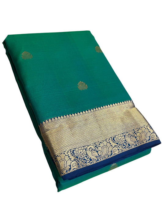 Southloom Pure Handloom Bridal Kanchipuram Silk Saree with Korvai Work (Green & Blue)