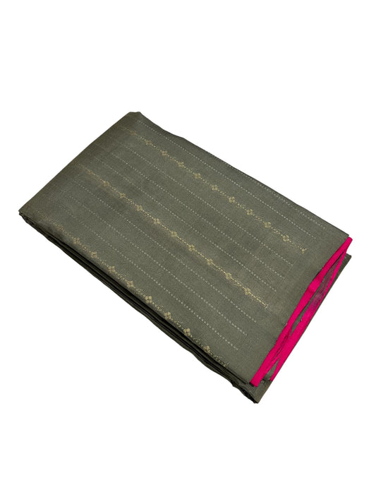 Southloom Premium Handloom Bridal Kanchipuram Silk Saree with Korvai Work (Grey & Magenta)