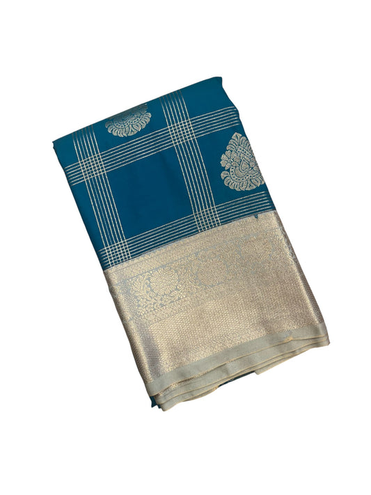 Southloom Banarasi Semi Silk Saree with Woven Work on Body(Blue)