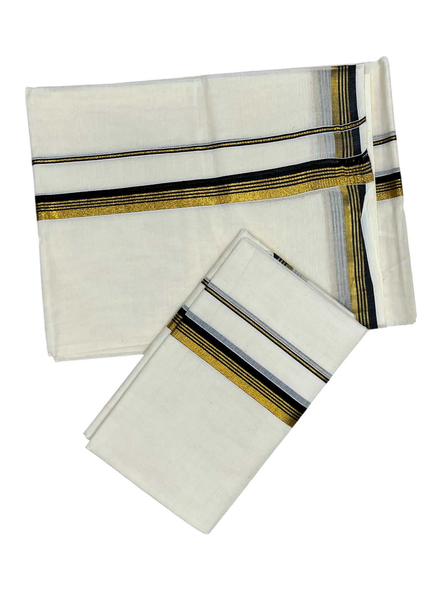 Pure Cotton Kerala Single Set Mundu (Mundum Neriyathum) with Black Kasavu Border in 2.80 Mtrs