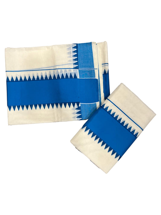 Kerala Pure Cotton Set Mundu Single (Mundum Neriyathum) with GreenTemple Border 2.80 Mtrs