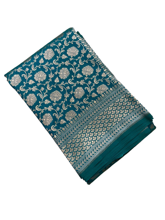 Southloom Pure Banarasi Silk Saree with Woven Work on Body and Borders (Blue)