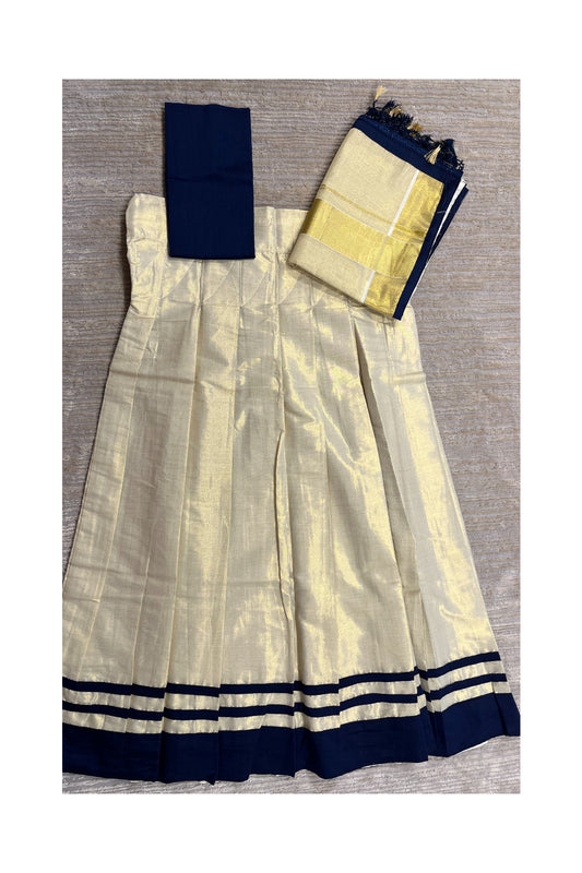 Southloom Semi Stitched Tissue Dhavani Set with Pavada and Blue Blouse Piece