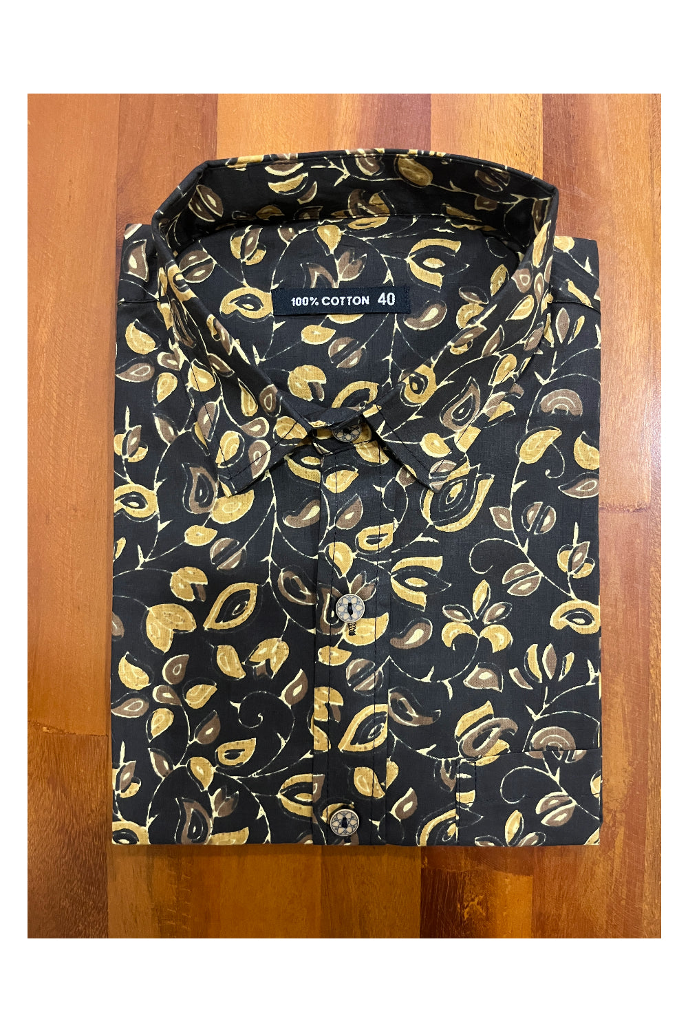 Southloom Jaipur Cotton Black Yellow Hand Block Printed Shirt (Half Sleeves)