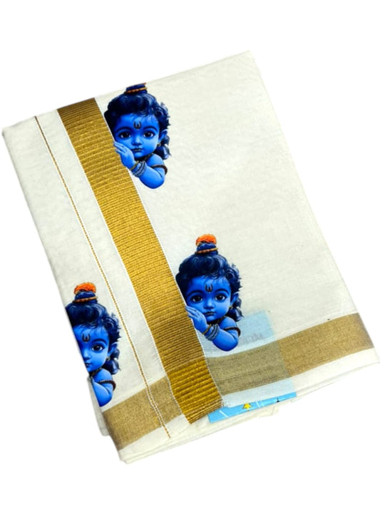 Southloom Cotton Kasavu Printed Kids's Velcro Mundu SLK