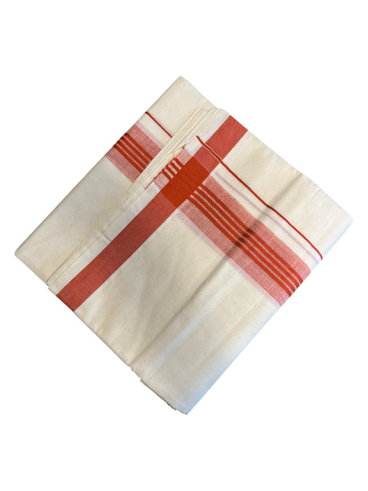 Southloom Pure Cotton Double Mundu with Orange Border (South Indian Kerala Dhoti)