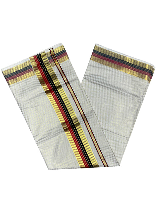 Southloom Kerala Cotton Kasavu Saree with Micro Check Design on Body in Red & Black Border