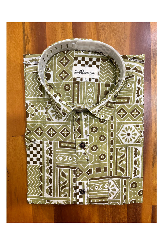 Southloom Jaipur Cotton Hand Block Printed Yellow Shirt (Half Sleeves)