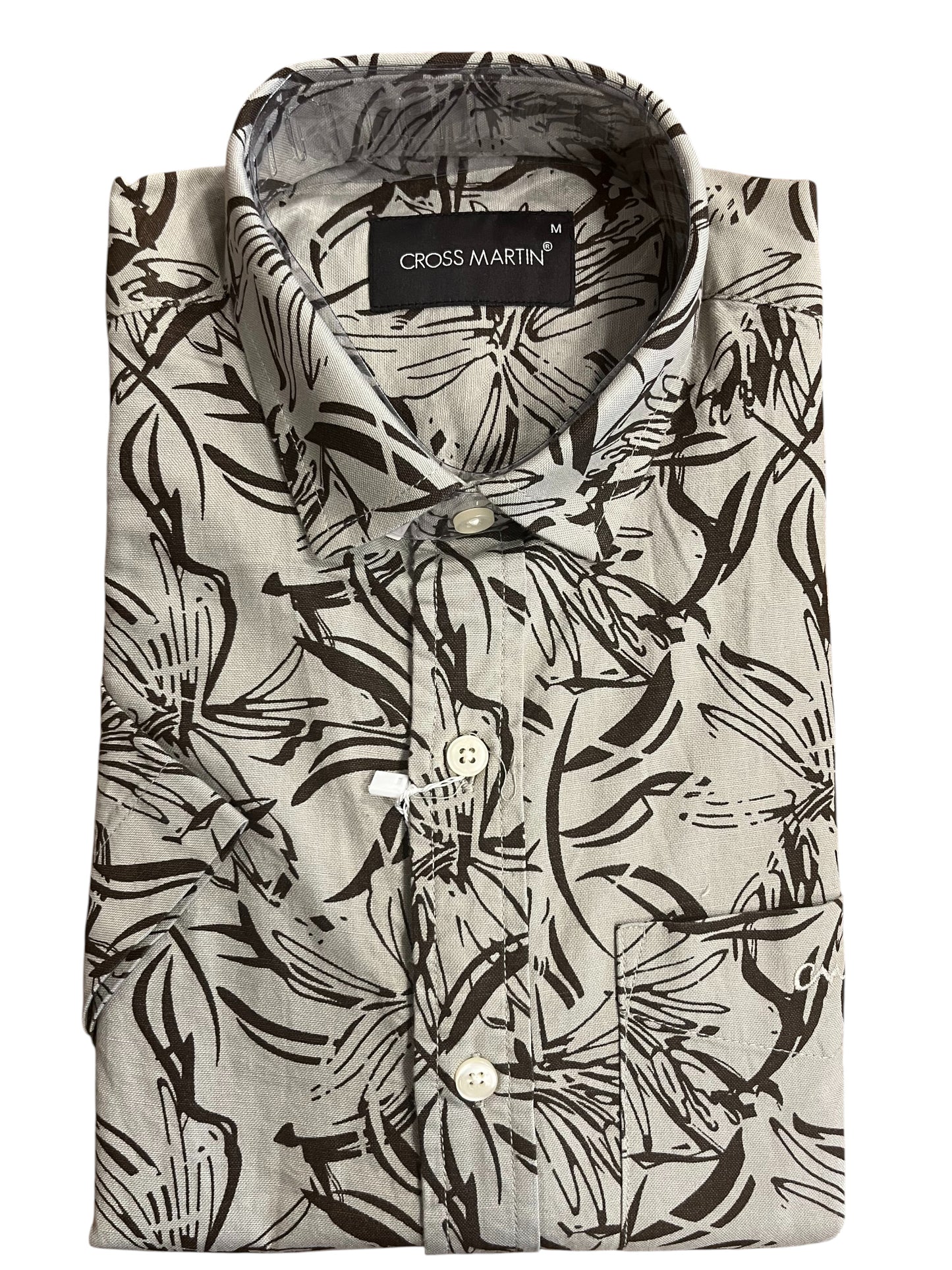Pure Cotton Gray Printed Shirt (M)