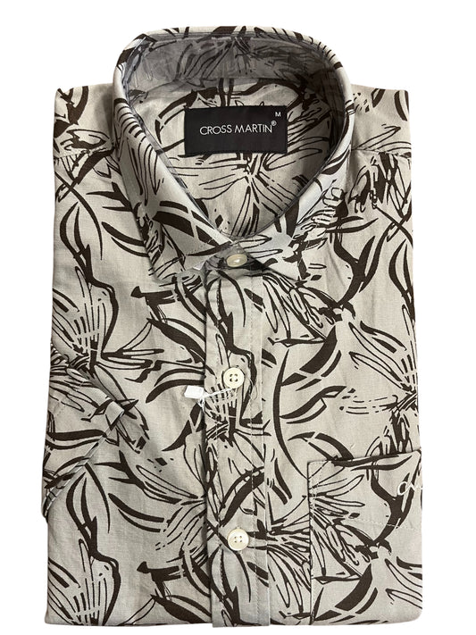 Pure Cotton Gray Printed Shirt (M)