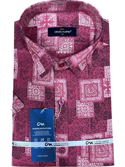 Southloom Pure Cotton Redish Pink Printed Shirt SLSHIRT 42HS