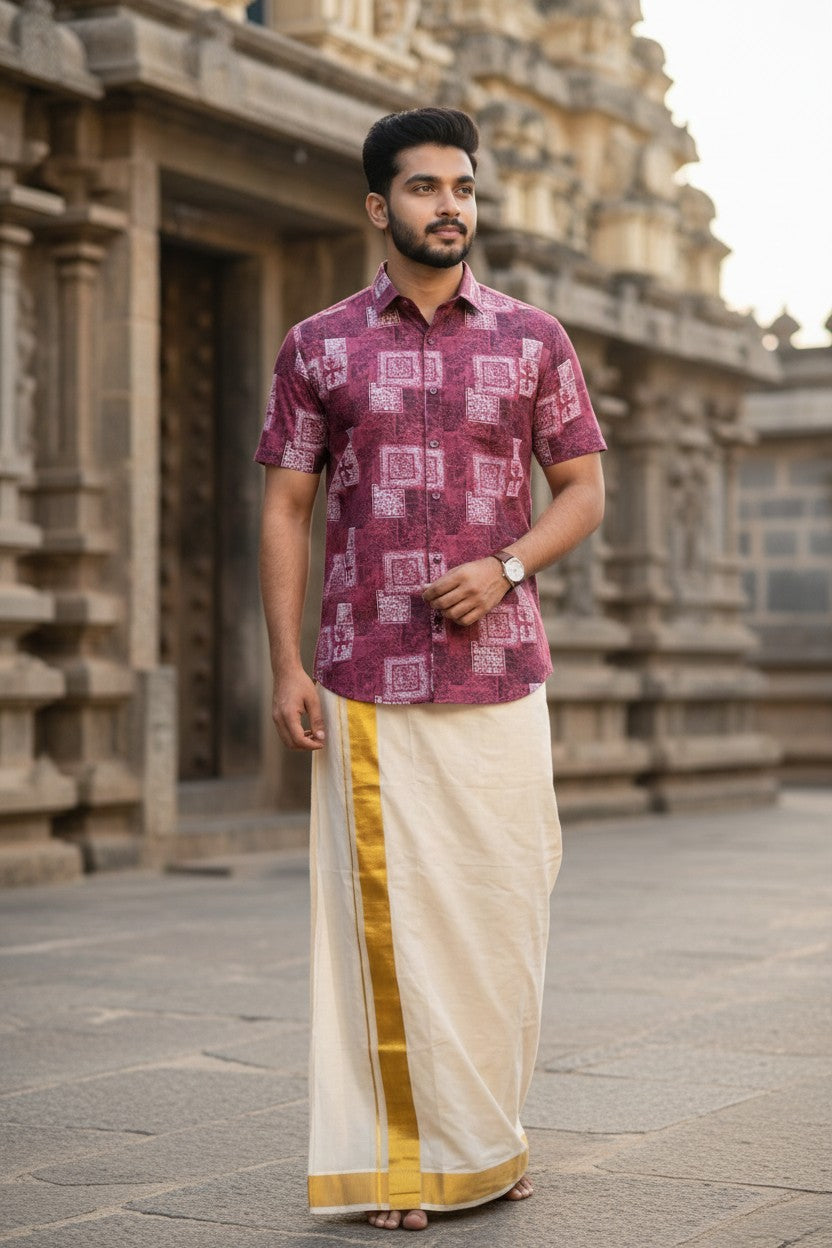 Southloom Pure Cotton Redish Pink Printed Shirt SLSHIRT 42HS
