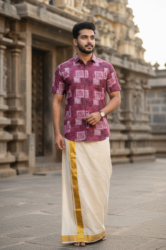 Southloom Pure Cotton Redish Pink Printed Shirt SLSHIRT 42HS