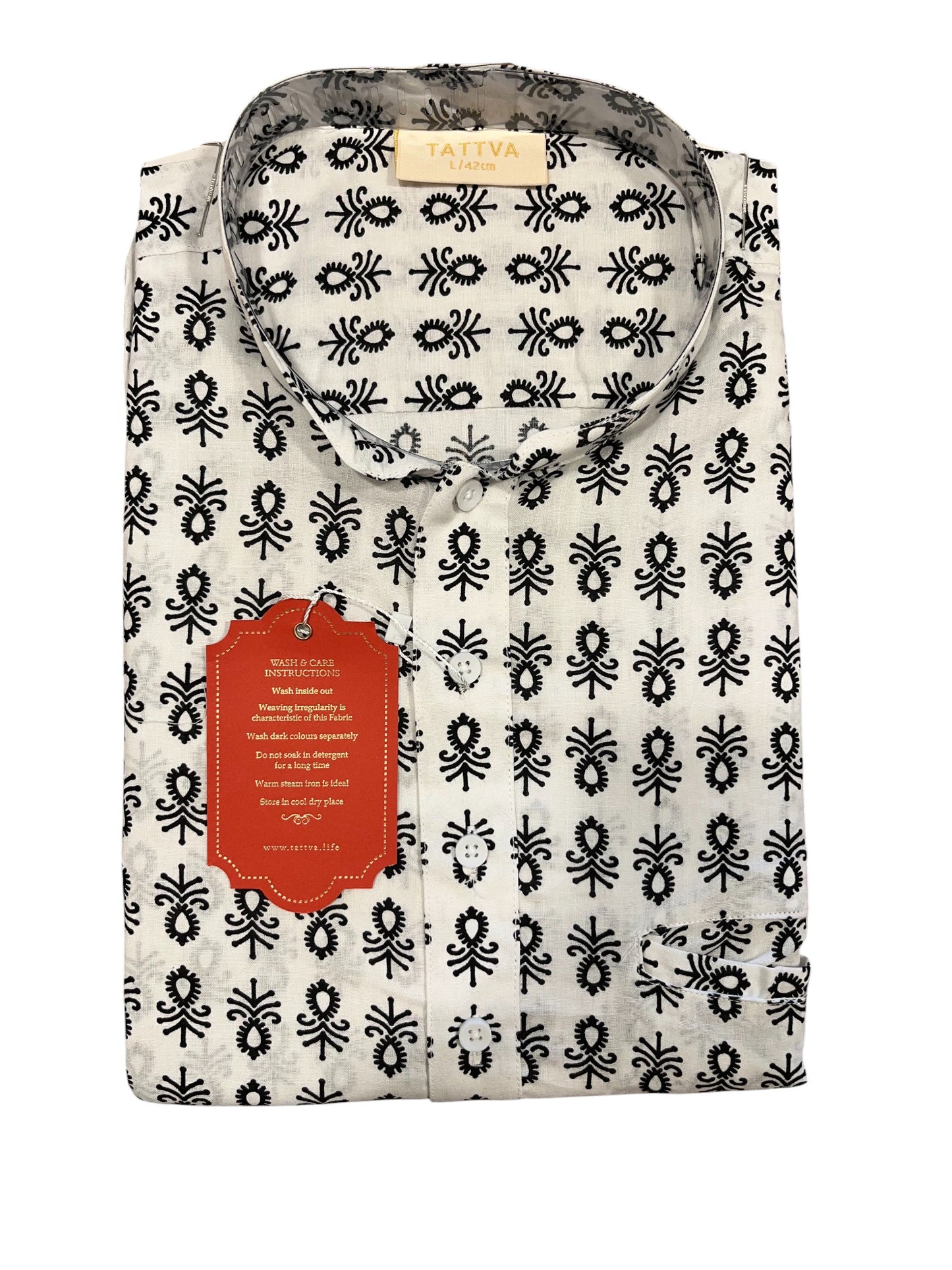 Southloom White Woven Patterns Semi Silk Short Kurta for Men