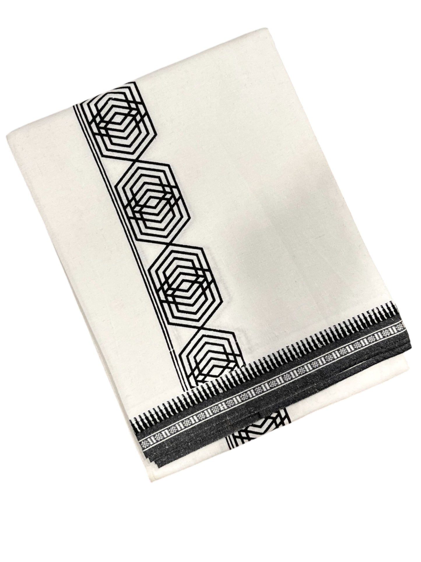 Southloom Off White And Black Printed Single Mundu / Otta Mundu / Lungi (South Indian Kerala Dhoti)