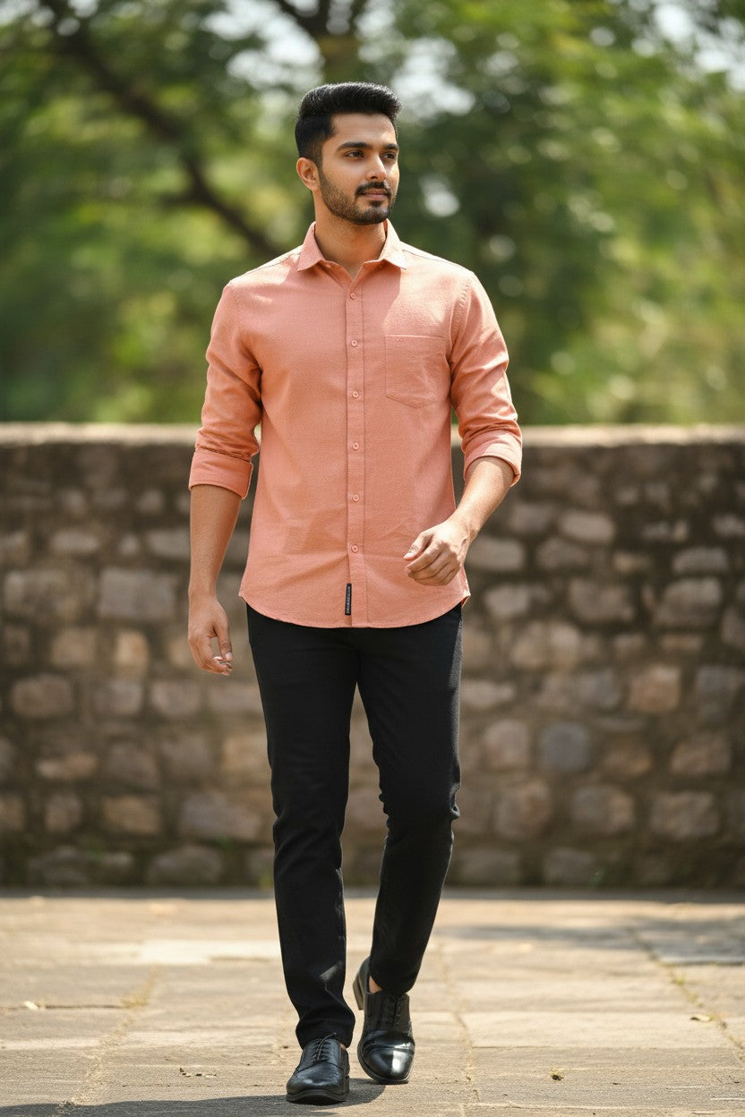 Pure Cotton Orange Solid Shirt SLSHIRT 46 FS